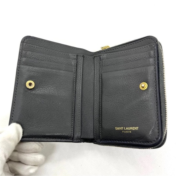 Saint Laurent Black Leather Wallet with Gold Accents - Picture 7 of 11